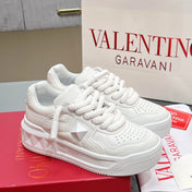 VALENTINO 25S GARAVANI ONE STUD XL PLATFORM SNEAKERS IN WHITE LAMBSKIN
