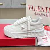 VALENTINO 25S GARAVANI ONE STUD XL PLATFORM SNEAKERS IN WHITE LAMBSKIN