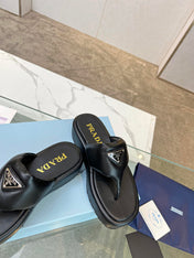 PRA SOFT PADDED NAPPA THONG WEDGE SANDALS BLACK LAMBSKIN