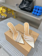 GIANVITO ROSSI 26S HIGH-HEEL SANDALS 100 MM IN CREAM WHITE LAMBSKIN
