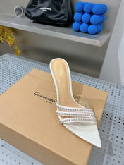 GIANVITO ROSSI 26S HIGH-HEEL SANDALS 100 MM IN CREAM WHITE LAMBSKIN