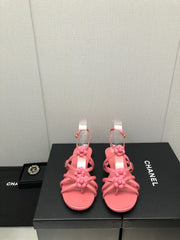 FLORAL FLAT SANDAL IN DARK PINK LAMBSKIN