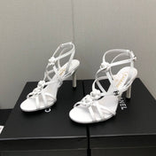 FLORAL HIGH HEEL SANDAL IN WHITE LAMBSKIN