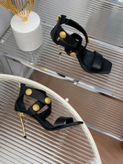 BALMAIN 25S CROSSOVER STRAP HIGH HEELS 95MM IN BLACK CALFSKIN