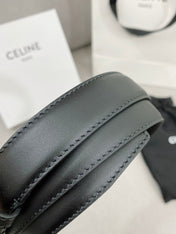 CELINE 25S TRIOMPHE BELT 25MM IN BLACK CALFSKIN SILVER HARDWARE 580680