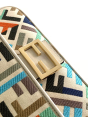 Fend Baguette White and Multicolour Canvas Bag 27 with FF Embroidery Ghw