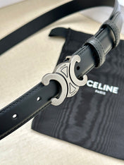 Medium Triomphe Belt 25mm Black Calfskin Silver Finishing