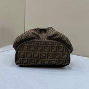 FENDI STRIKE 41 MEDIUM FF MOCHA BROWN JACQUARD FABRIC BACKPACK