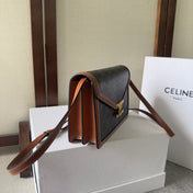 CELINE 25S WALLET MARGO 22MM IN BLACK TRIOMPHE CANVAS AND BROWN CALFSKIN
