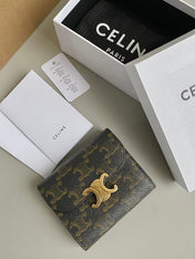 TRIPHOME 10 TRIFOLD WALLET CALFSKIN OLD FLOWER BROWN