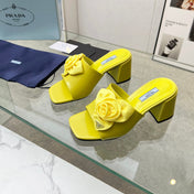 PRA FLOWER BLOCK HEELS 75 LEMON CALFSKIN