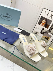 PRA FLOWER POINTED HEELS 55 IVORY CALFSKIN