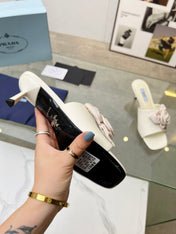 PRA FLOWER POINTED HEELS 55 IVORY CALFSKIN