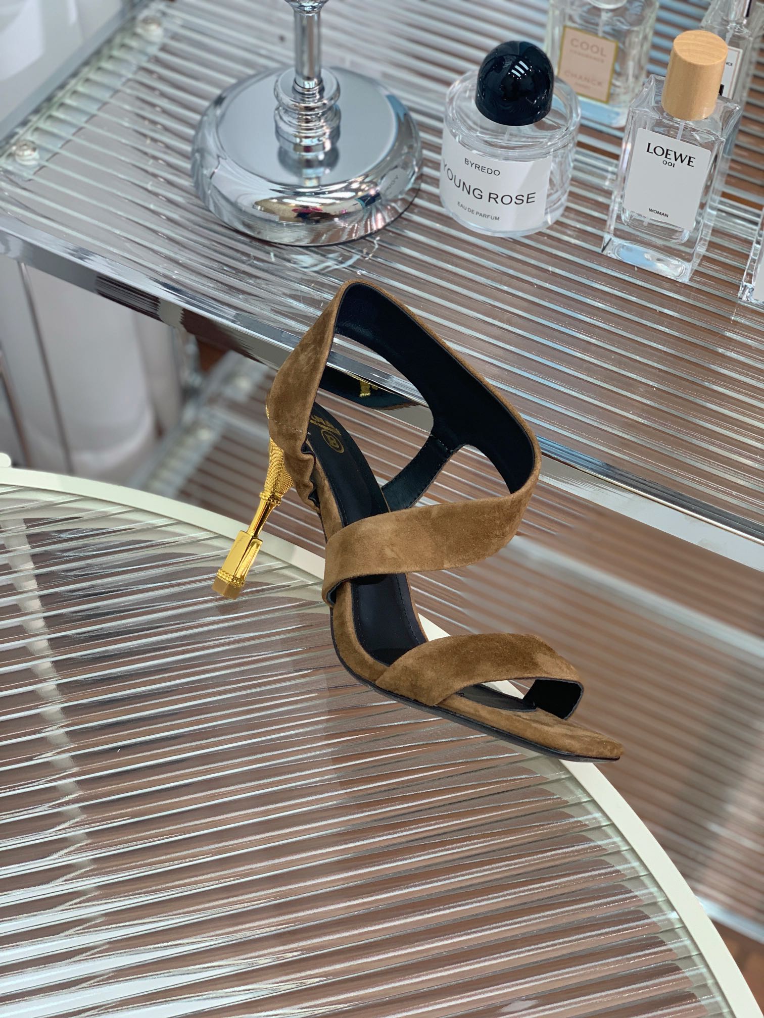 BALMAIN 25S HIGH HEEL SANDALS 95MM IN BROWN SUEDE