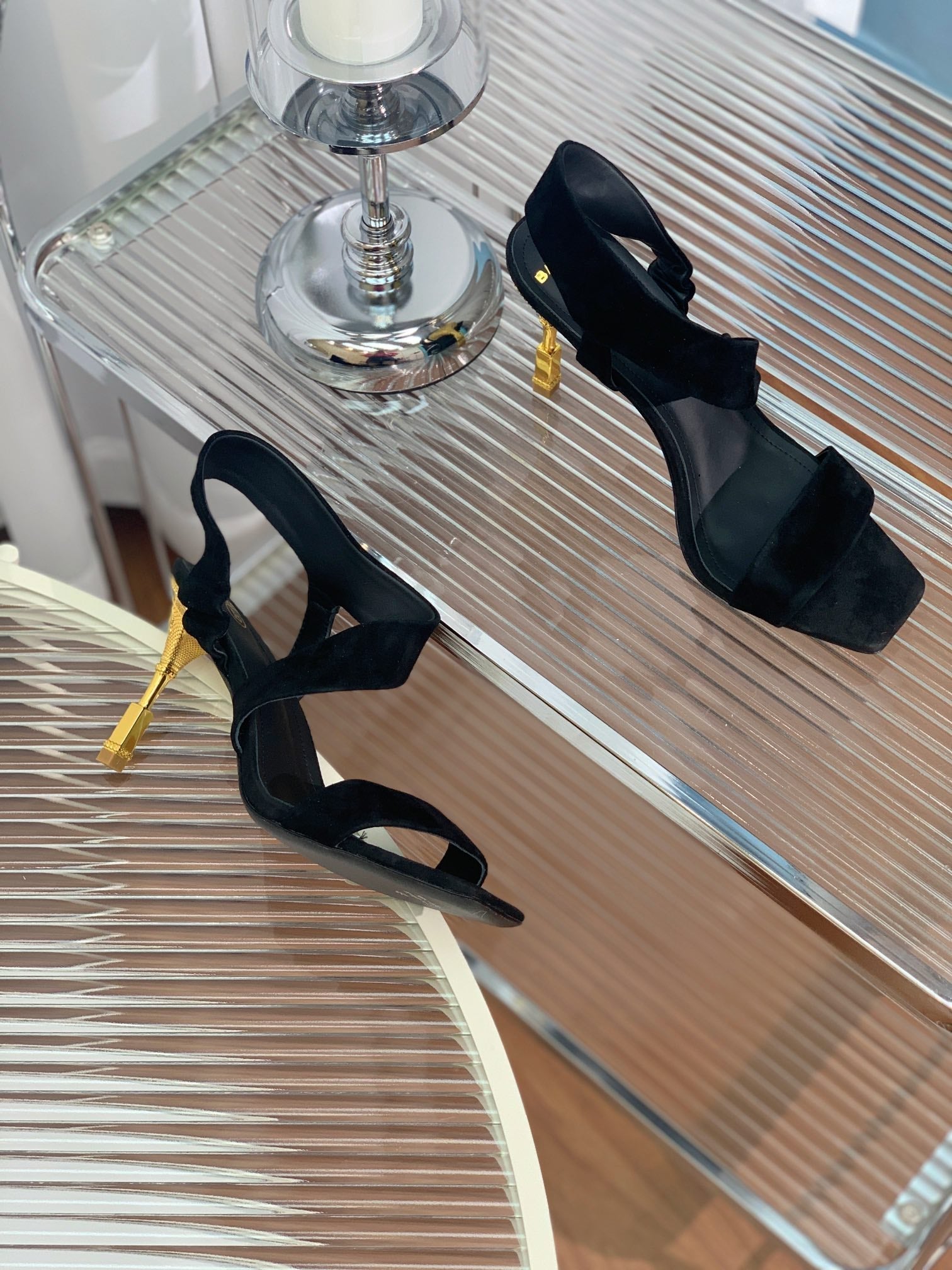 BALMAIN 25S HIGH HEEL SANDALS 95MM IN BLACK SUEDE