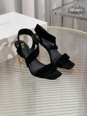 BALMAIN 25S HIGH HEEL SANDALS 95MM IN BLACK SUEDE