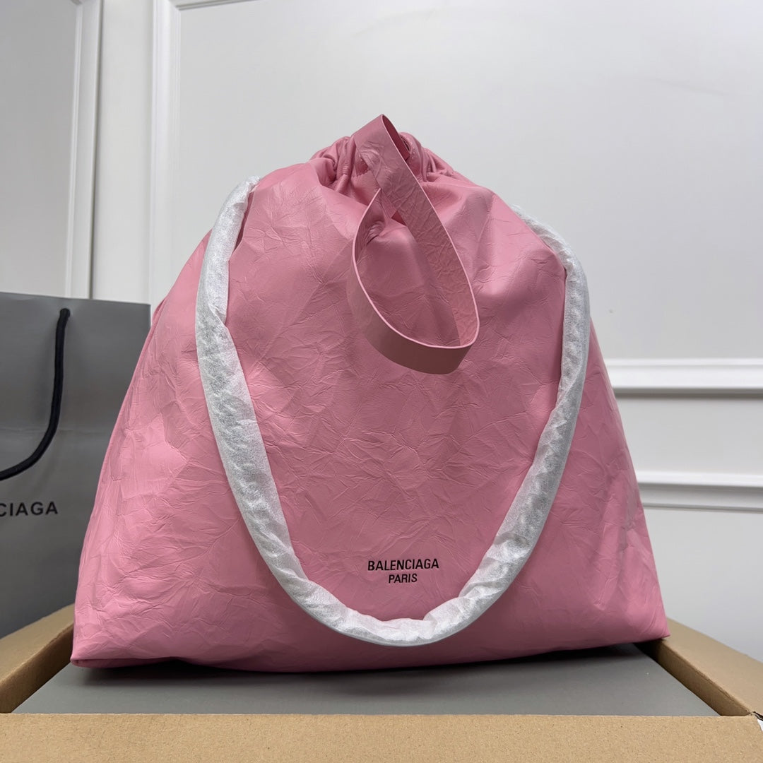 CRUSH LARGE TOTE BAG 46 IN PINK CRUSHED CALFSKIN SILVER HARDWARE