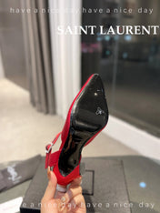 SL FANNY SLINGBACK PUMPS RED SATIN