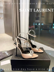 SL AYERS CRYSTAL SANDAL CHAMPAGNE SATIN