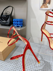 GIANVITO ROSSI 26S SQUARE-TOE HIGH-HEEL SANDALS 105 MM IN RED PATENT CALFSKIN