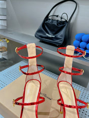 GIANVITO ROSSI 26S SQUARE-TOE HIGH-HEEL SANDALS 105 MM IN RED PATENT CALFSKIN