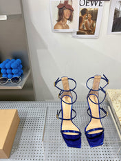 GIANVITO ROSSI 26S SQUARE-TOE HIGH-HEEL SANDALS 105 MM IN NAVY BLUE PATENT CALFSKIN