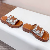 LEA TRIOMPHE PLATFORM SLIDES WOMEN VEGETABLE TANNED CALFSKIN BROWN/WHITE