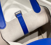 HERMES 25S PICOTIN LOCK 18 IN PEARL GRAY AND ELECTRIC BLUE CALFSKIN SILVER HARDWARE