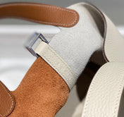 HERMES 25S PICOTIN LOCK 18 IN WHITE AND BROWN CALFSKIN SILVER HARDWARE