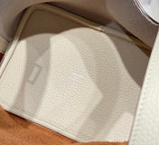 HERMES 25S PICOTIN LOCK 18 IN WHITE AND BROWN CALFSKIN SILVER HARDWARE