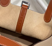 HERMES 25S PICOTIN LOCK 18 IN BURNT ORANGE AND LIGHT BROWN CALFSKIN SILVER HARDWARE