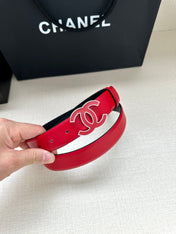 CC 30MM BELT IN CHERRY RED SMOOTH CALFSKIN METAL HARDWARE