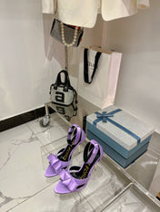 HIGH HEELS 11 CM IN IRIS PURPLE PURE SILK AND LAMBSKIN