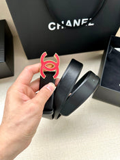 CC 30MM BELT IN BLACK SMOOTH CALFSKIN WITH RED METAL LOGO
