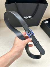 CC 30MM BELT IN BLACK SMOOTH CALFSKIN WITH NAVY BLUE METAL LOGO