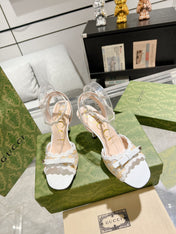 GG HIGH - HEEL SANDAL WHITE FABRIC ATTACH BOW