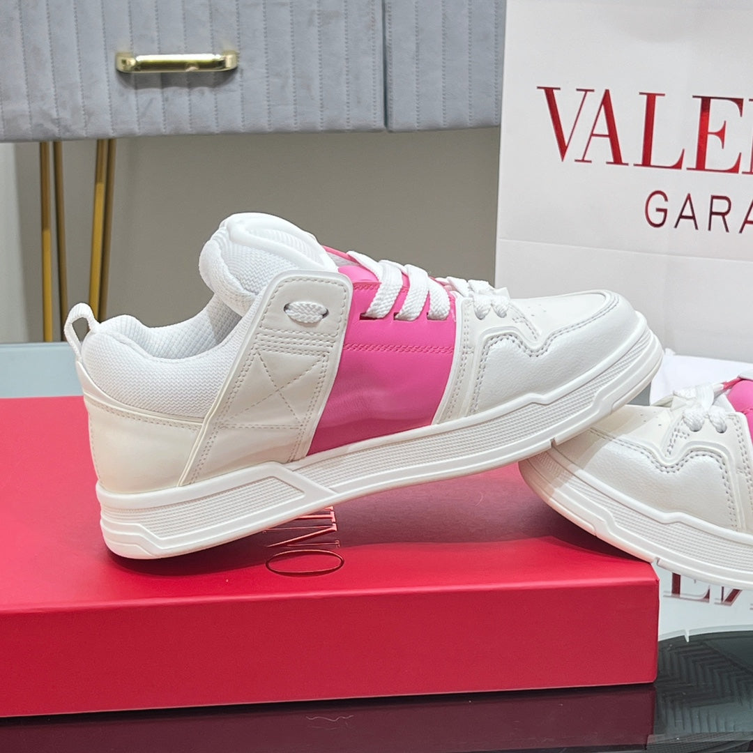 VALENTINO 25S GARAVANI OPEN SKATE SNEAKERS IN WHITE MIX PINK LAMBSKIN STYLE 10