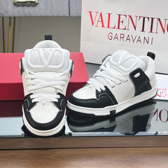 VALENTINO 25S GARAVANI OPEN SKATE SNEAKERS IN WHITE MIX BLACK LAMBSKIN STYLE 8