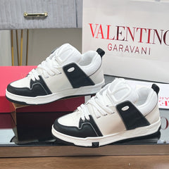 VALENTINO 25S GARAVANI OPEN SKATE SNEAKERS IN WHITE MIX BLACK LAMBSKIN STYLE 8
