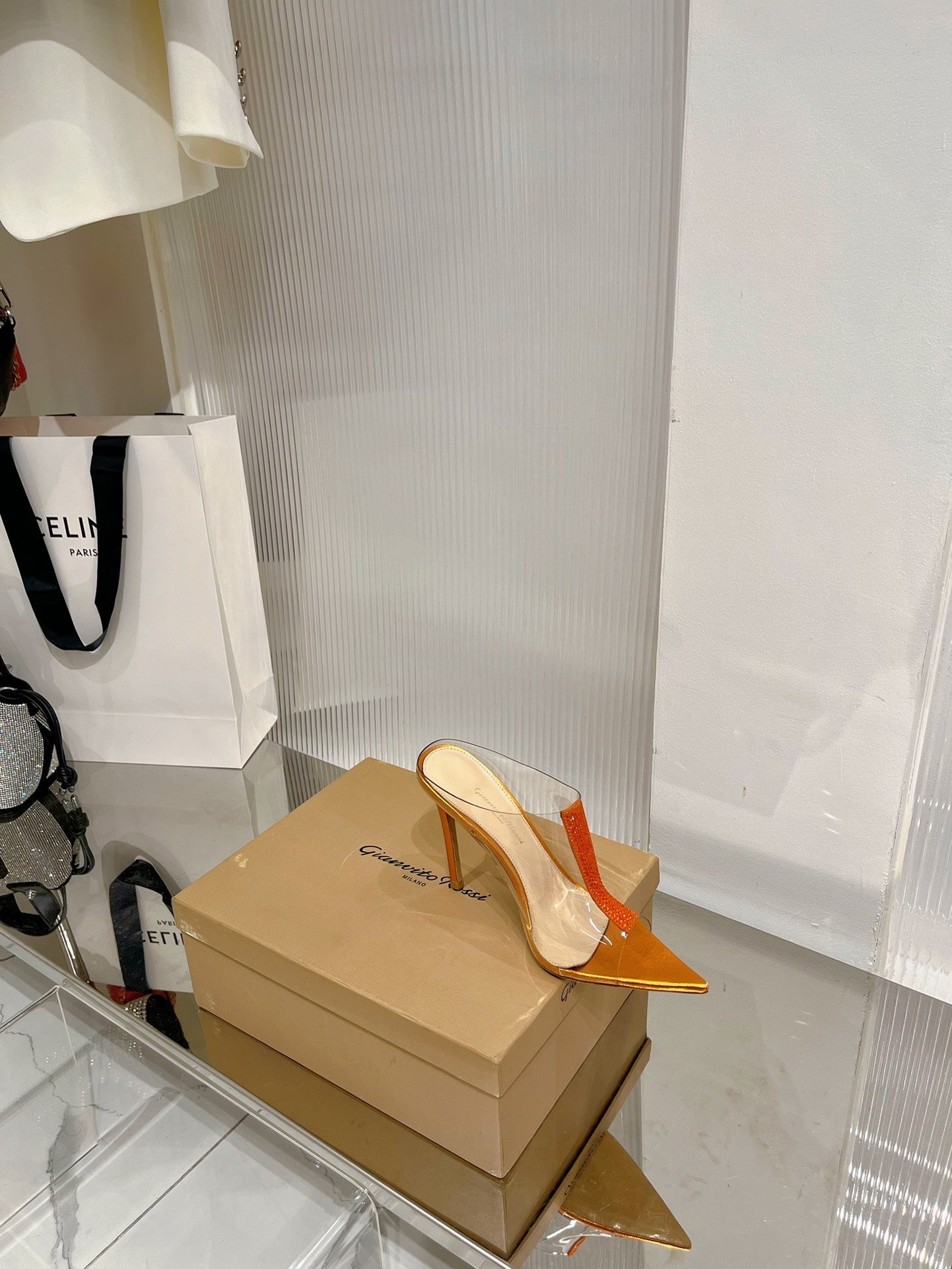 GIANVITO ROSSI 26S HEELED SANDALS 105 MM IN ORANGE METALLIC TPU