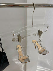 GIANVITO ROSSI 26S HEELED SANDALS 105 MM IN SILVER PATENT LEATHER CRYSTALS STYLE 2