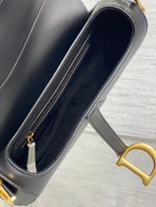 SADDLE BAG 24 IN BLACK CALFSKIN GOLD HARDWARE