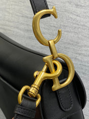 SADDLE BAG 24 IN BLACK CALFSKIN GOLD HARDWARE