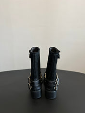 MIUMIU 26S MID-CALF BOOTS IN BLACK SUEDE SILVER HARDWARE