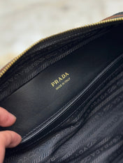 MESSENGER BAG 22 IN BLACK AND BROWN EMBROIDERED FABRIC GOLD HARDWARE