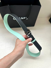 CC 30MM BELT IN GREEN MINT AND BLACK CALFSKIN WITH SILVER HARDWARE
