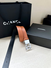 CC 30MM BELT IN BRONZE BROWN AND BLACK CALFSKIN WITH SILVER HARDWARE