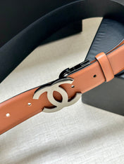CC 30MM BELT IN BRONZE BROWN AND BLACK CALFSKIN WITH SILVER HARDWARE