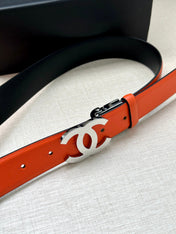 CC 30MM BELT IN FIRE ORANGE AND BLACK CALFSKIN WITH SILVER HARDWARE