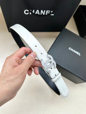 CC 30MM BELT IN WHITE AND BLACK CALFSKIN WITH SILVER HARDWARE